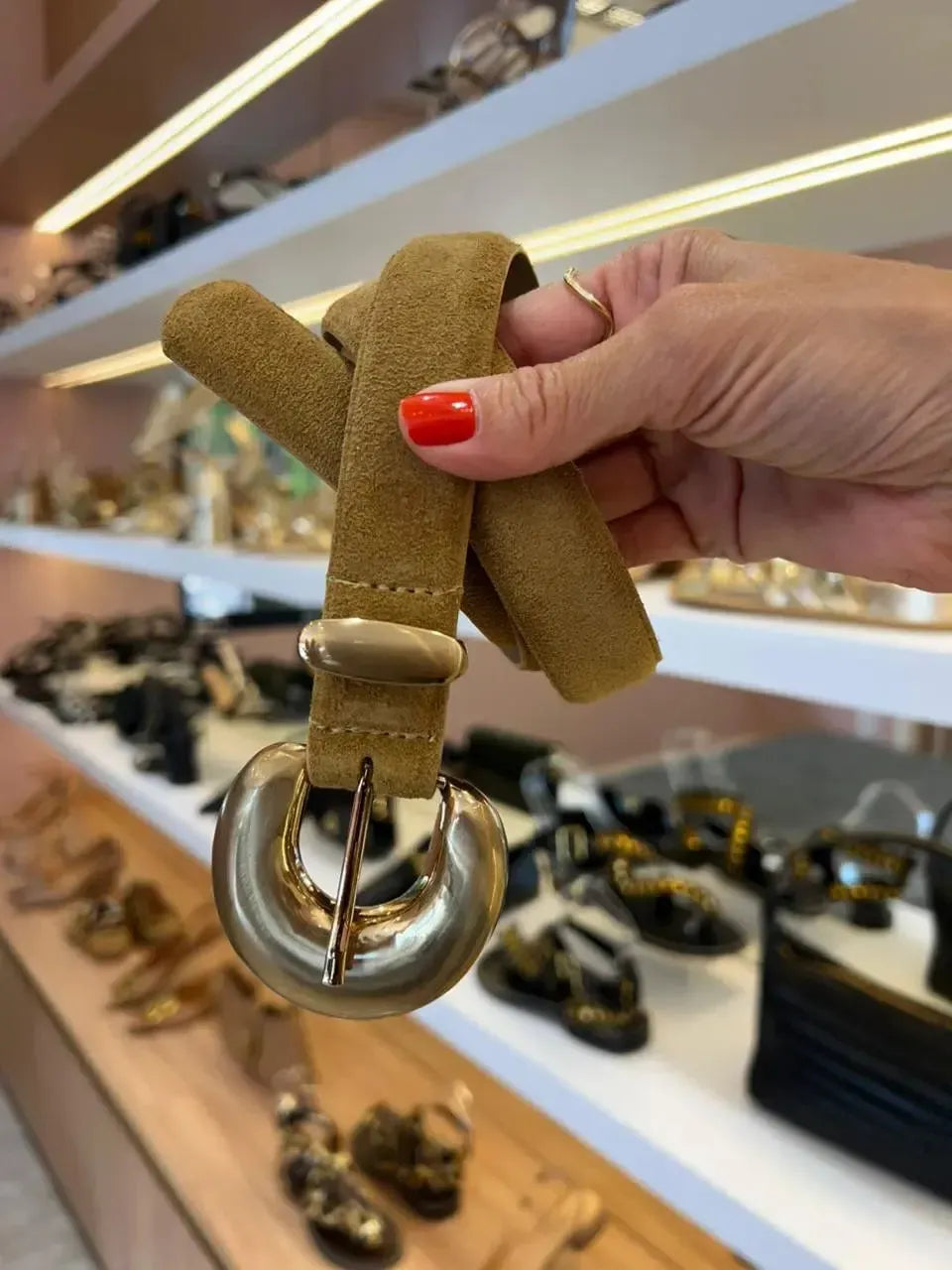 Cinto em Couro Camurça, Bege